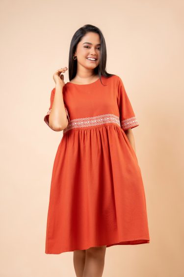 Embroidery Detail Flared Short Dress