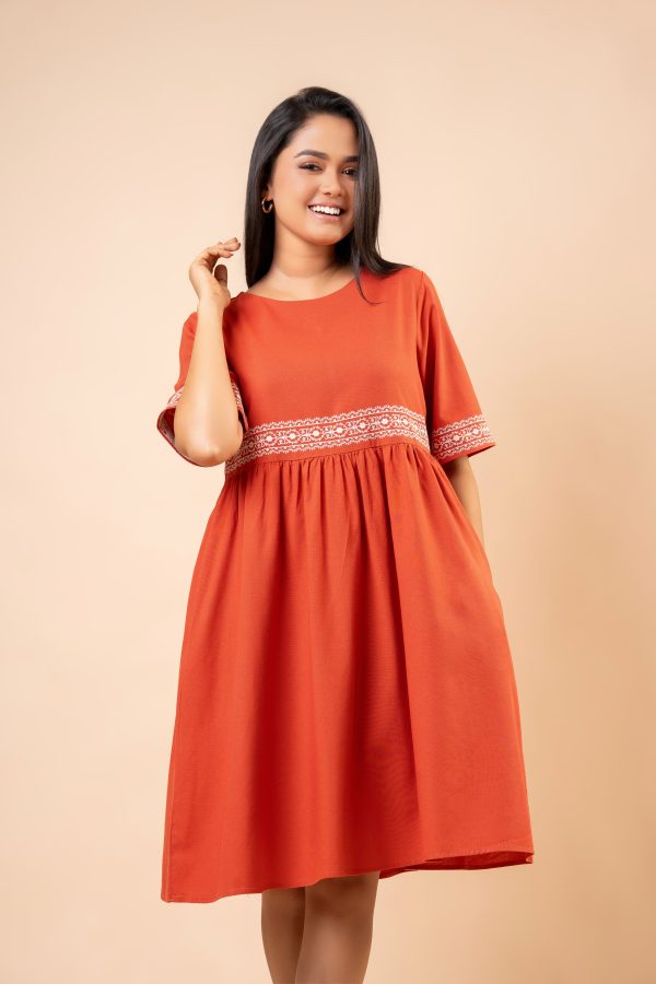 Embroidery Detail Flared Short Dress