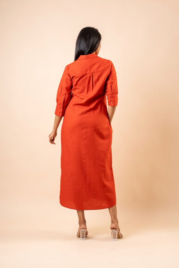 Pocket Embroidery Detail Midi Shirt Dress - Image 5