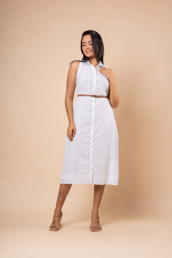 Sleeveless Collared Button-Down Midi Dress - Image 3