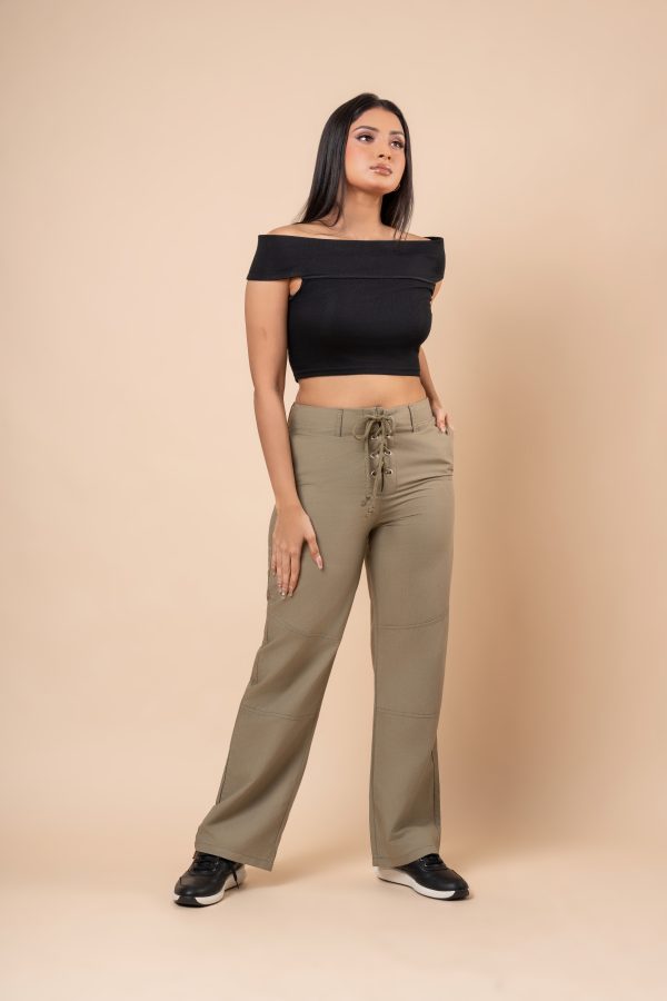 Front Tie-Up Detailed Linen Pant - Image 2
