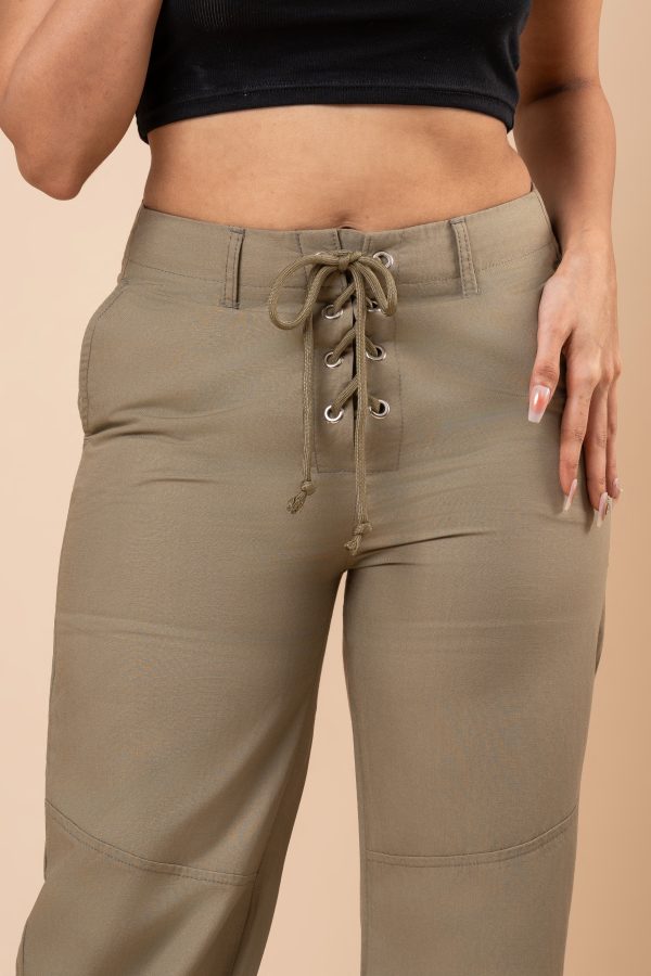 Front Tie-Up Detailed Linen Pant - Image 3