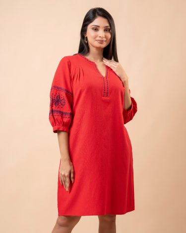 Embroidered Puff Sleeve Short Dress