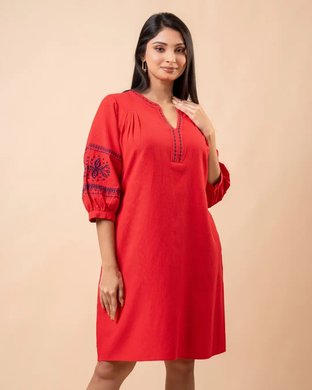 Embroidered Puff Sleeve Short Dress