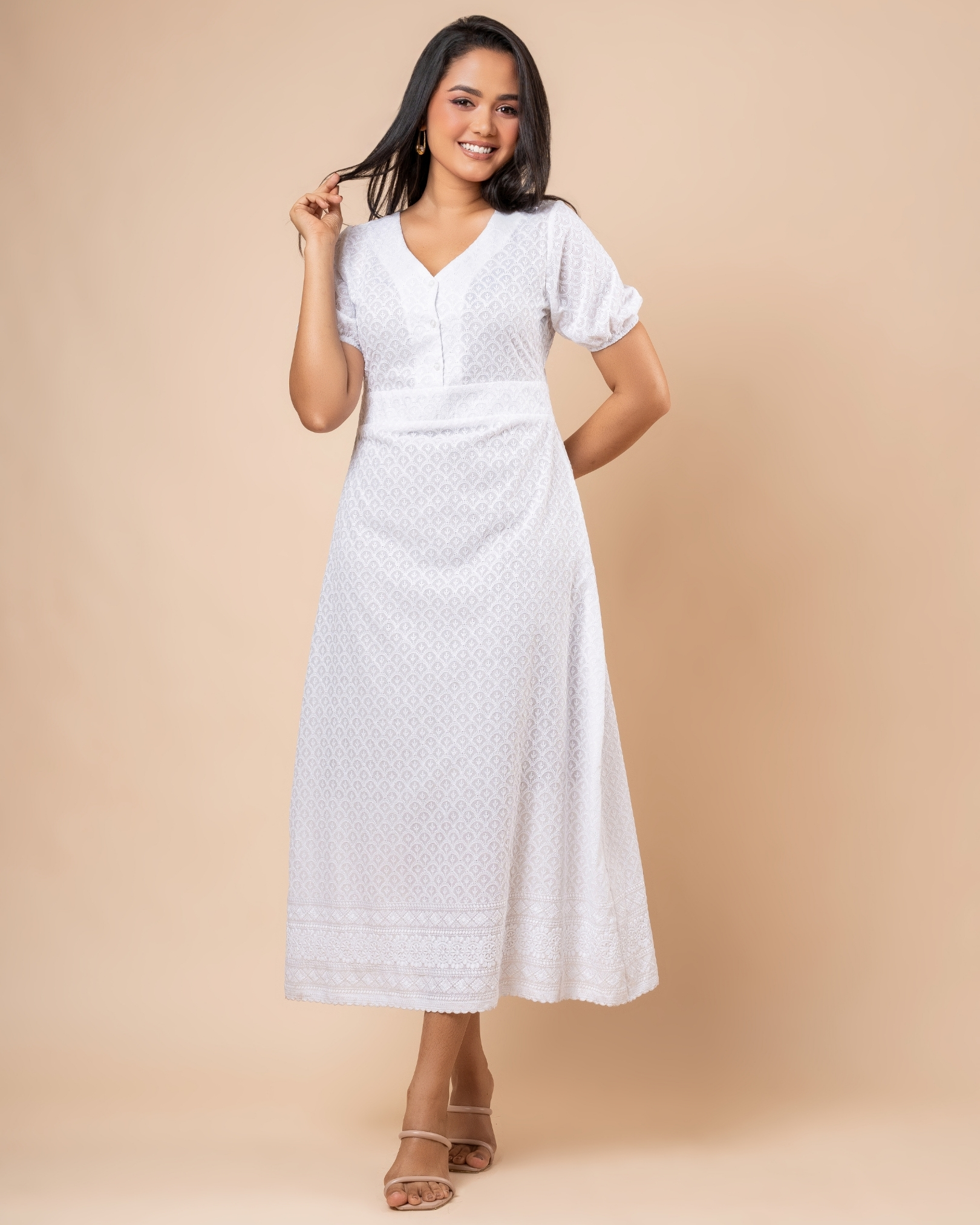 Scallop Hem Detail Half Button-Down Maxi Dress - Image 2