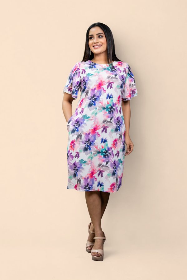 Watercolour Floral Patterned Short Dress - Image 4