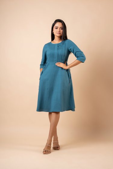 Pintuck Detail Side Tie-Up Short Dress