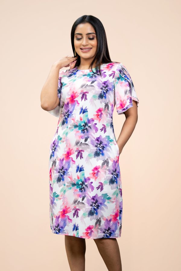 Watercolour Floral Patterned Short Dress - Image 2