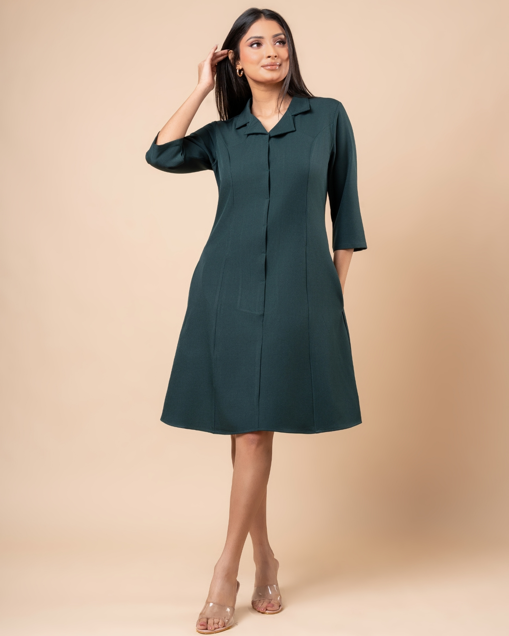 Lapel Collared Short Shirt Dress - Image 2
