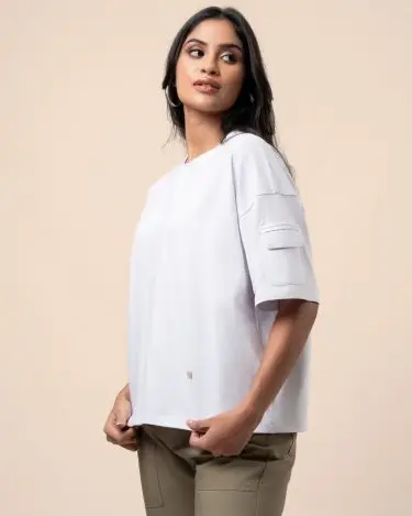 Sleeve Patch Pocket Detail Oversized T-Shirt