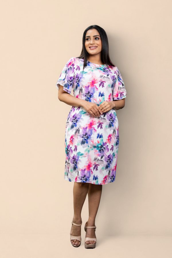 Watercolour Floral Patterned Short Dress - Image 5