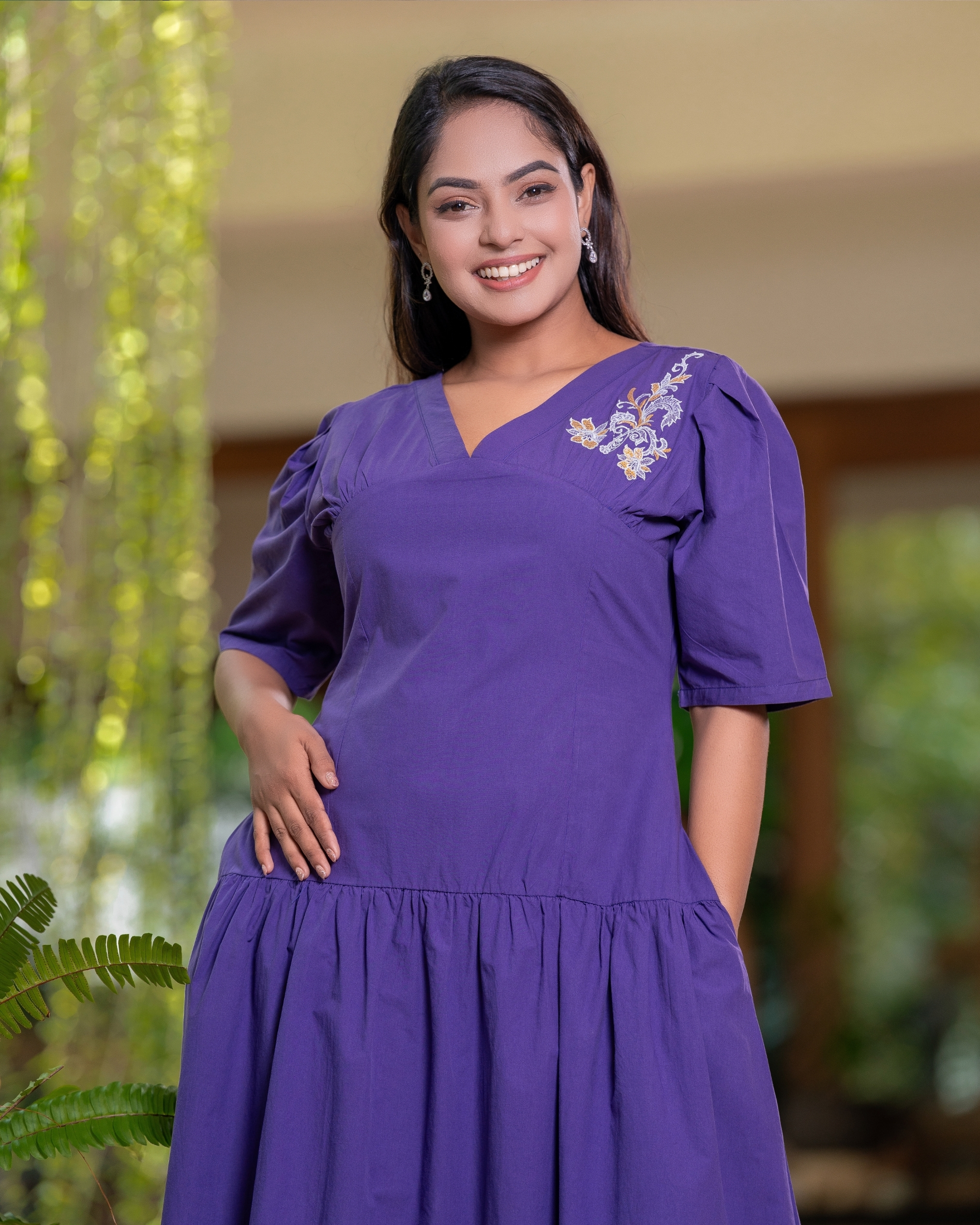 Floral Embroidery Detail Drop Waist Maxi Dress