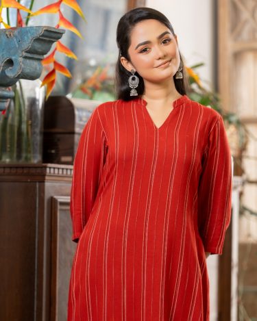 Stripe Patterned Notch Neck Maxi Dress