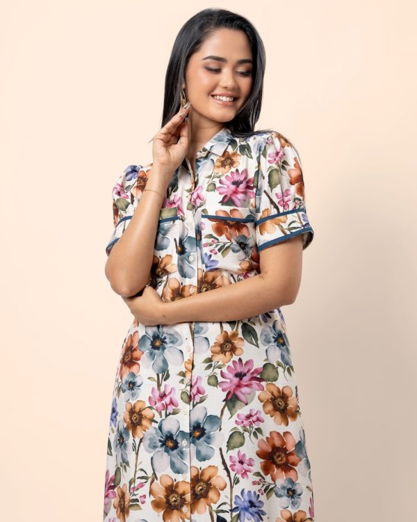 Piping Detail Curved Hem Maxi Shirt Dress - Image 2