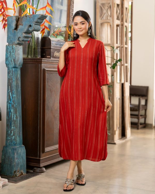 Stripe Patterned Notch Neck Maxi Dress - Image 3