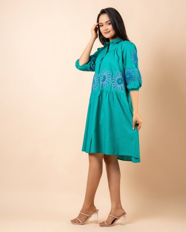 Front Gathered Embroidery Short Dress - Image 4