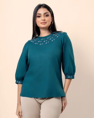 Embroidery Detail Puff Sleeve Blouse
