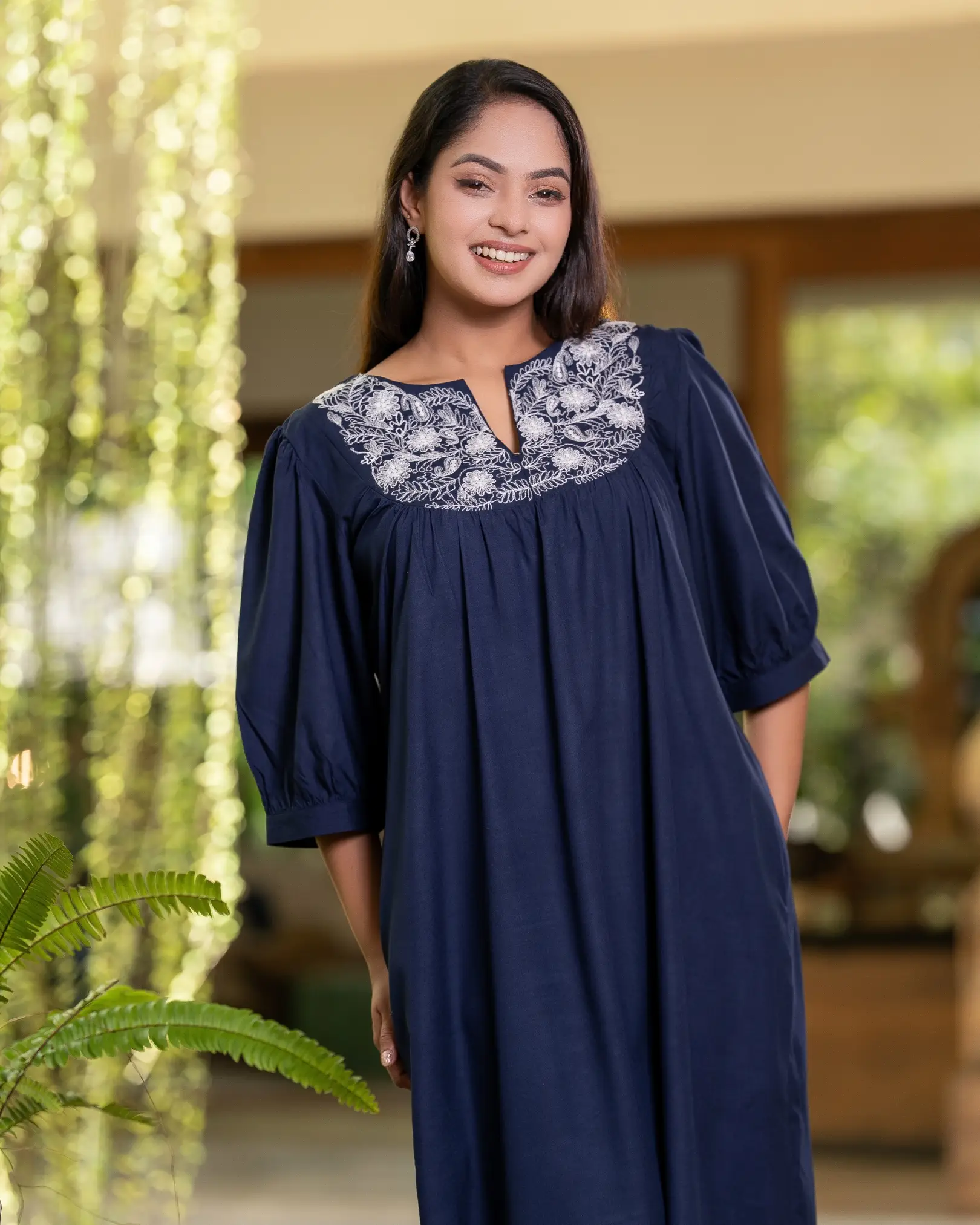 Yoke Embroidery Detail Midi Dress