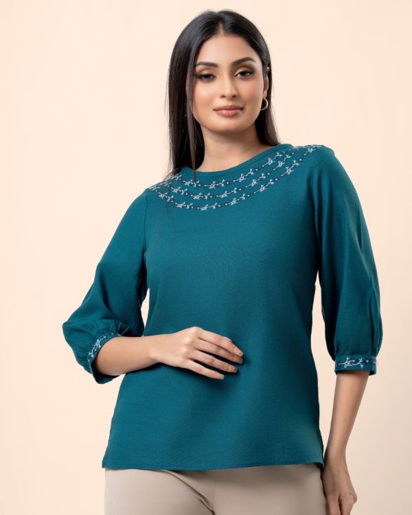 Embroidery Detail Puff Sleeve Blouse - Image 2
