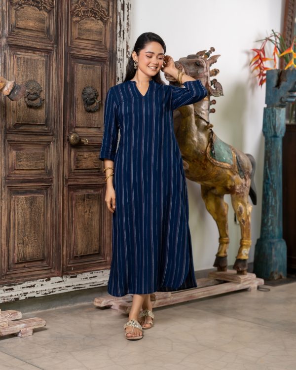 Stripe Patterned Notch Neck Maxi Dress - Image 4