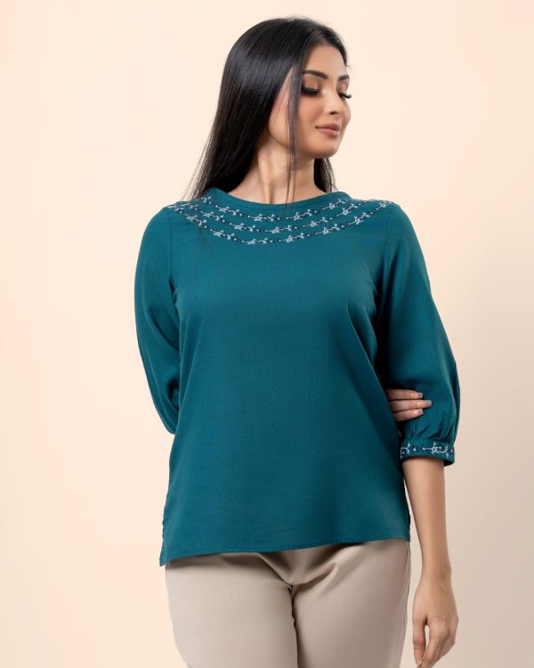 Embroidery Detail Puff Sleeve Blouse - Image 3