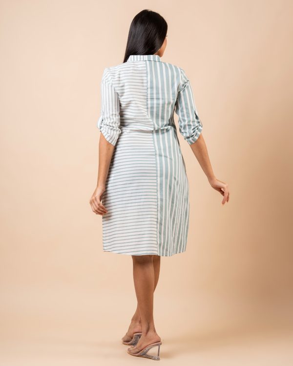 Patch Pocket Detail Striped Short Shirt Dress - Image 6