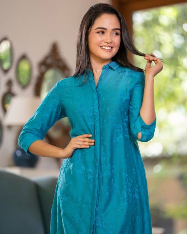 Floral Embroidered Short Shirt Dress