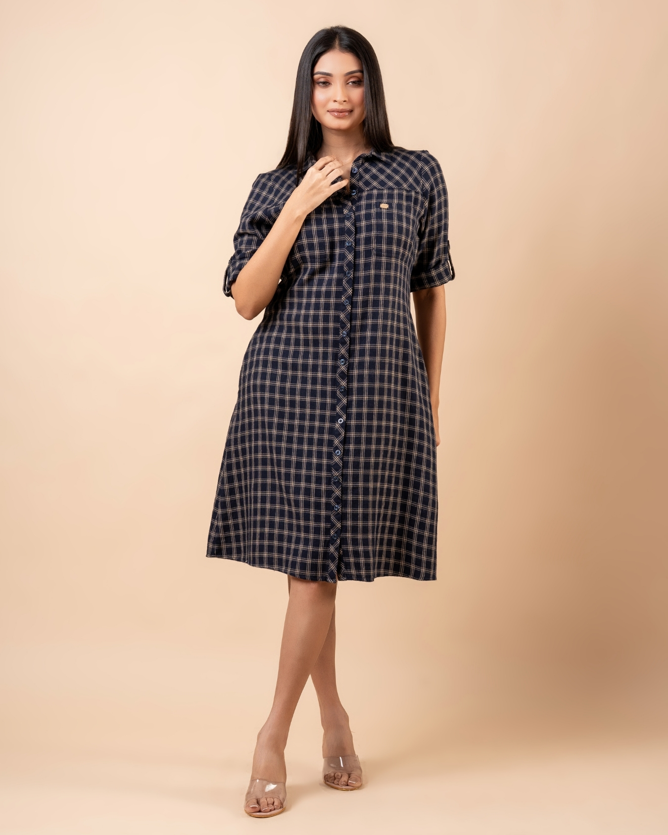 Button-Down Check Short Shirt Dress - Image 3