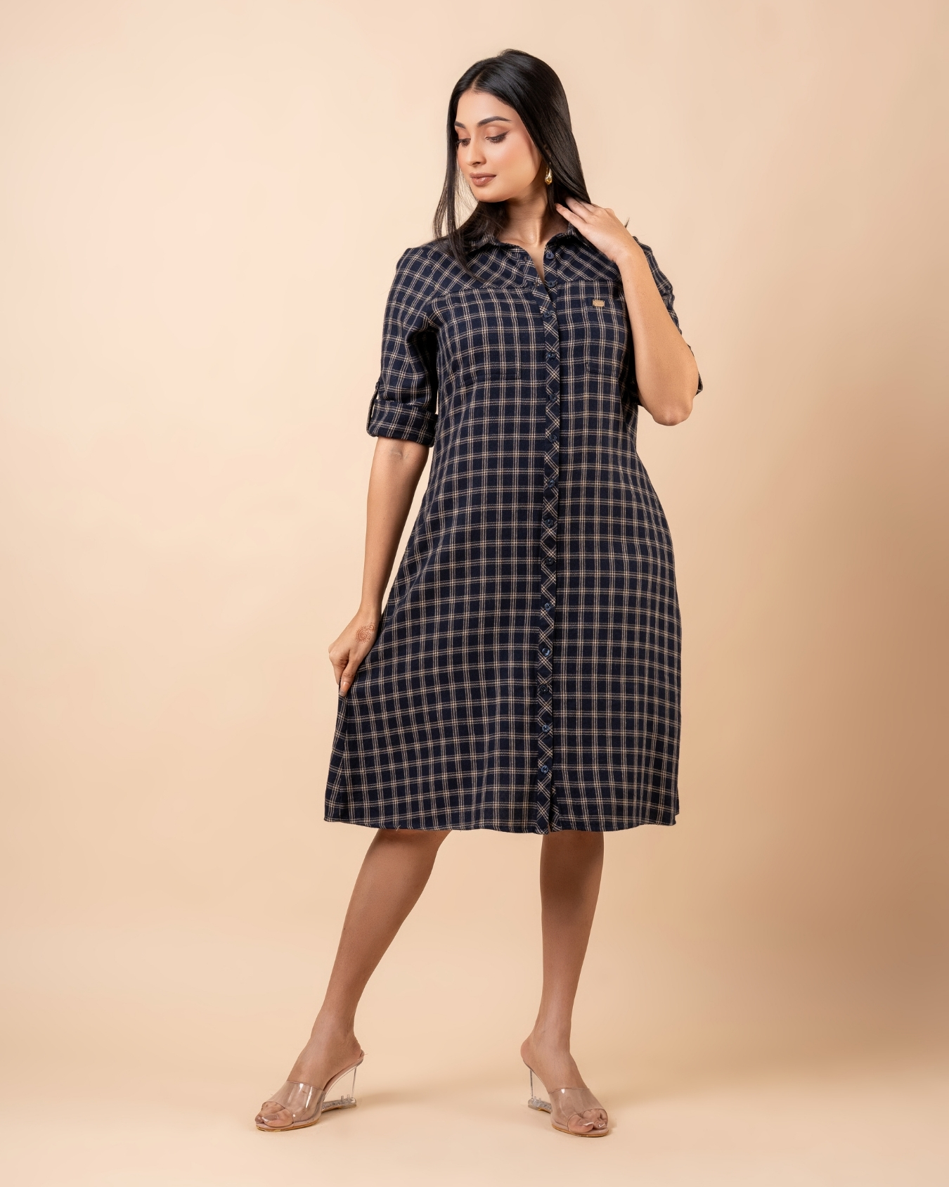 Button-Down Check Short Shirt Dress - Image 5