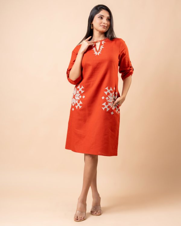 Geometric Applique Detail Short Dress - Image 3