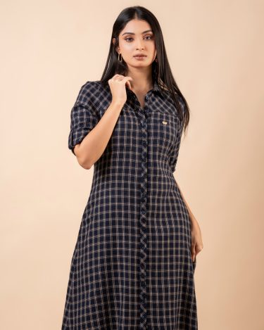 Button-Down Check Short Shirt Dress