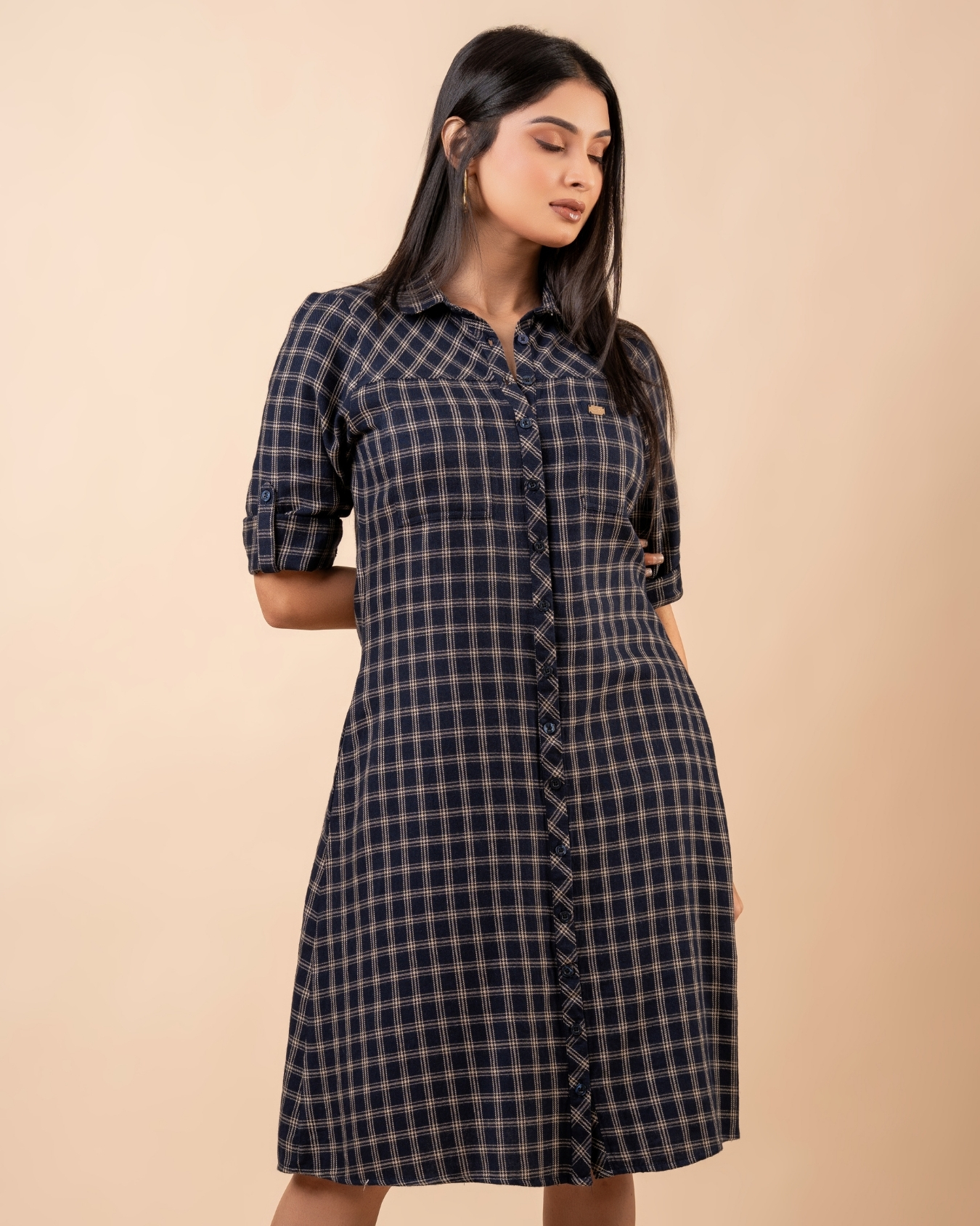 Button-Down Check Short Shirt Dress - Image 2