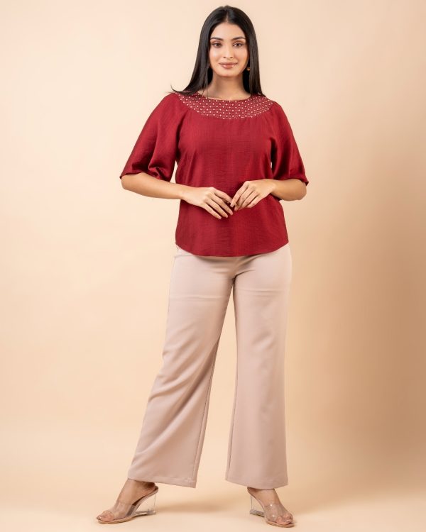 Embroidery Detail Raglan Bell sleeve Blouse - Image 3