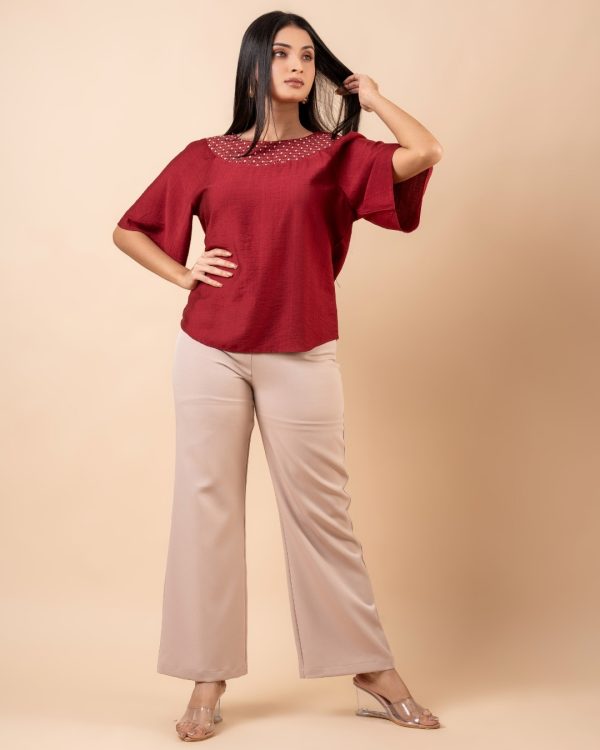 Embroidery Detail Raglan Bell sleeve Blouse - Image 4