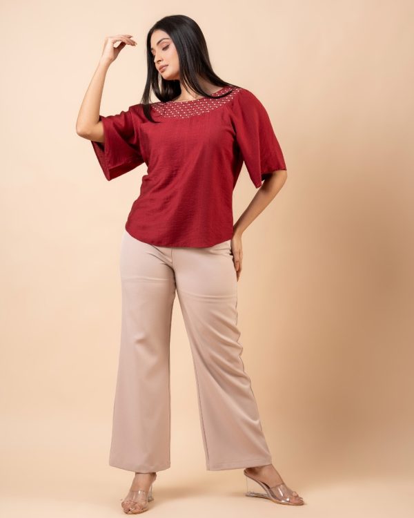Embroidery Detail Raglan Bell sleeve Blouse - Image 5
