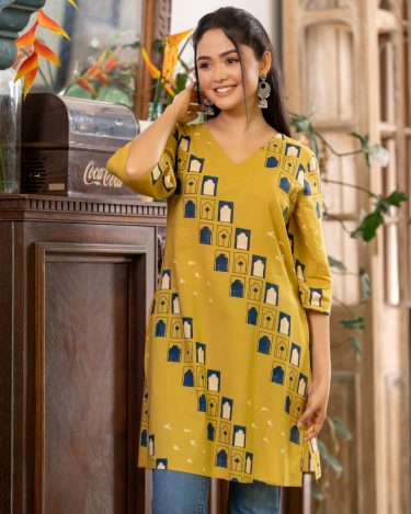 Motif Patterned V-Neck Kurta Top