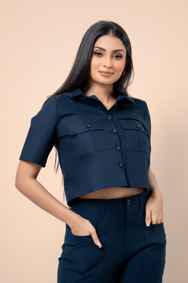 Button Down Cropped Blouse - Image 2