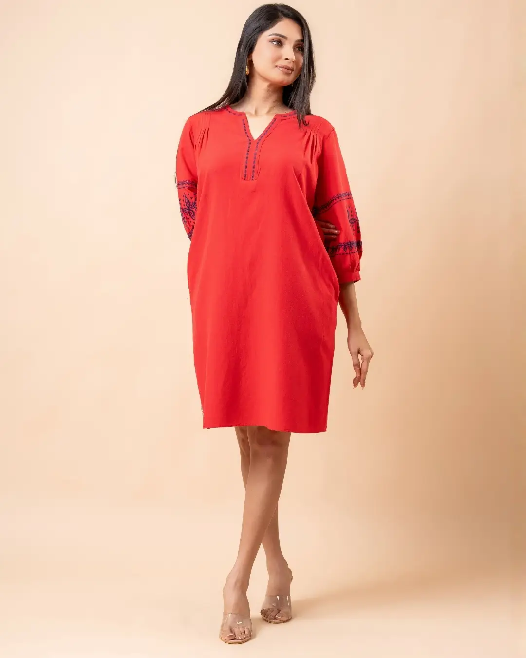 Embroidered Puff Sleeve Short Dress - Image 4
