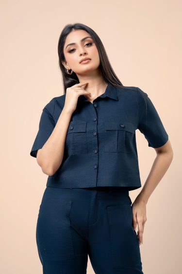 Button Down Cropped Blouse