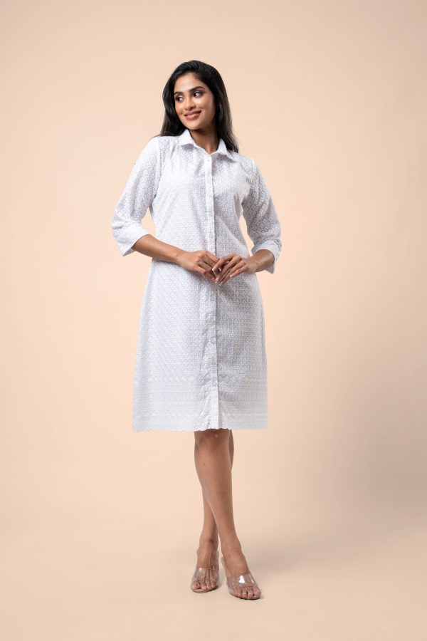 Hakoba Patterned Scallop Hem Short Shirt Dress - Image 4