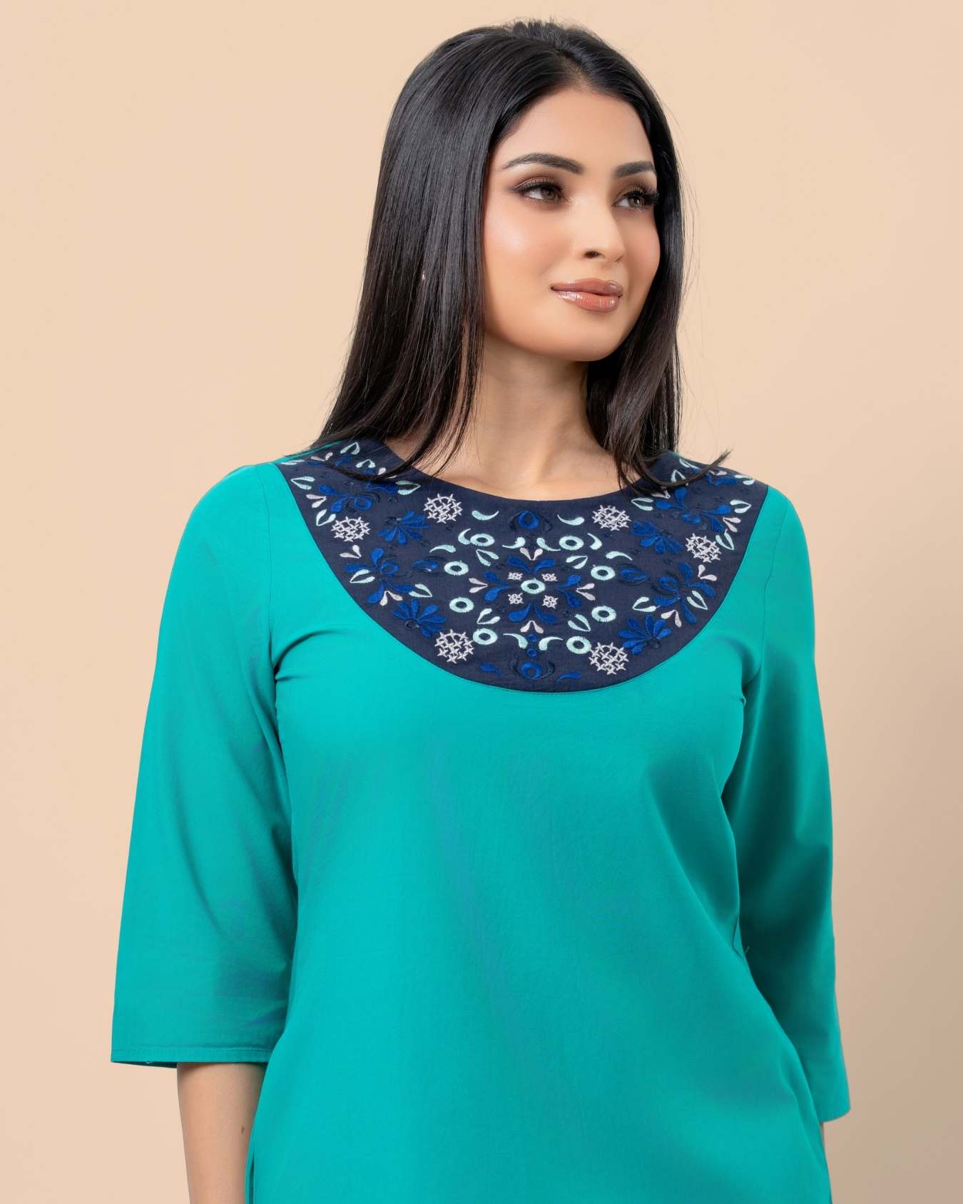 Embroidered Contrast Detail Short Dress