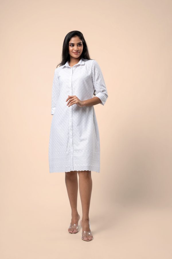 Hakoba Patterned Scallop Hem Short Shirt Dress - Image 2