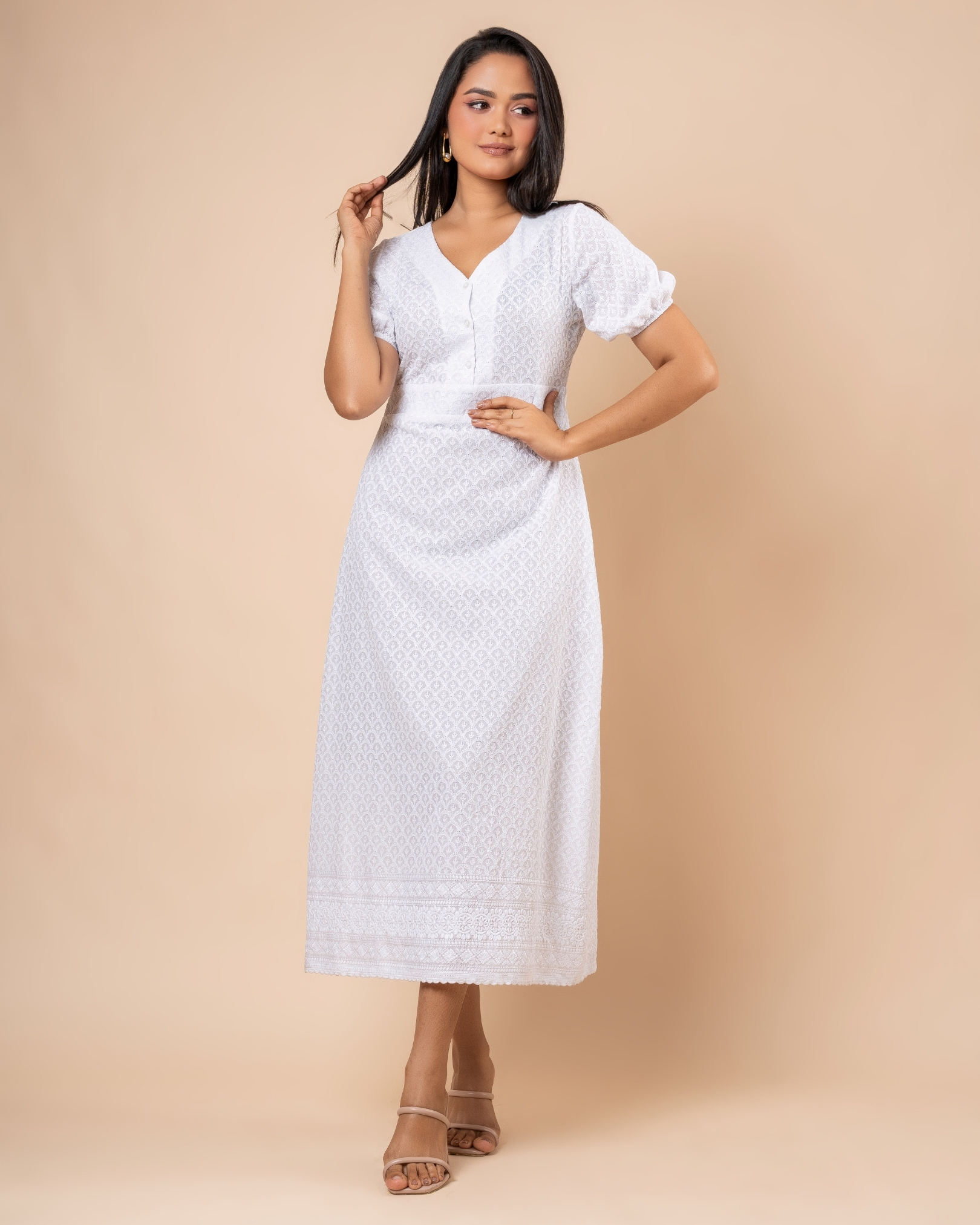 Scallop Hem Detail Half Button-Down Maxi Dress - Image 4