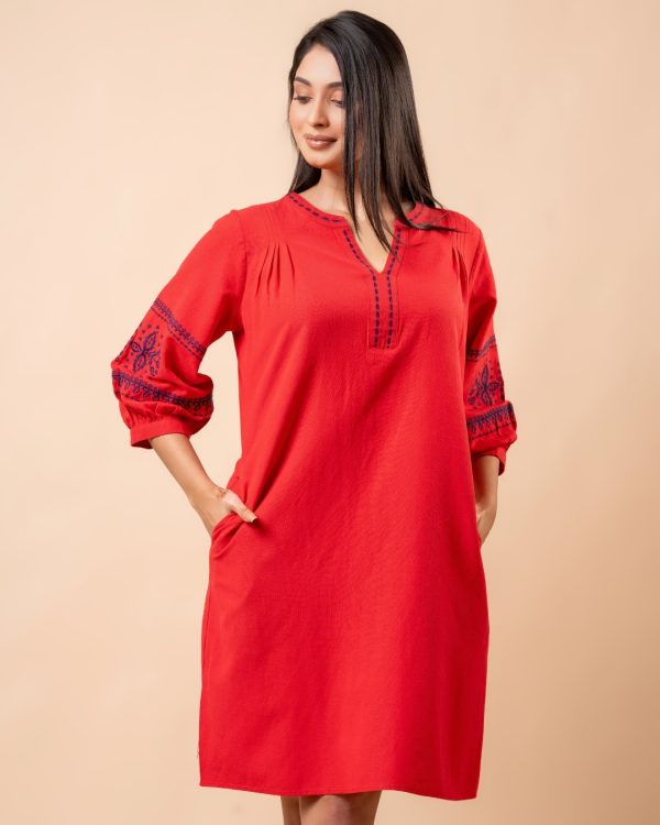 Embroidered Puff Sleeve Short Dress - Image 5