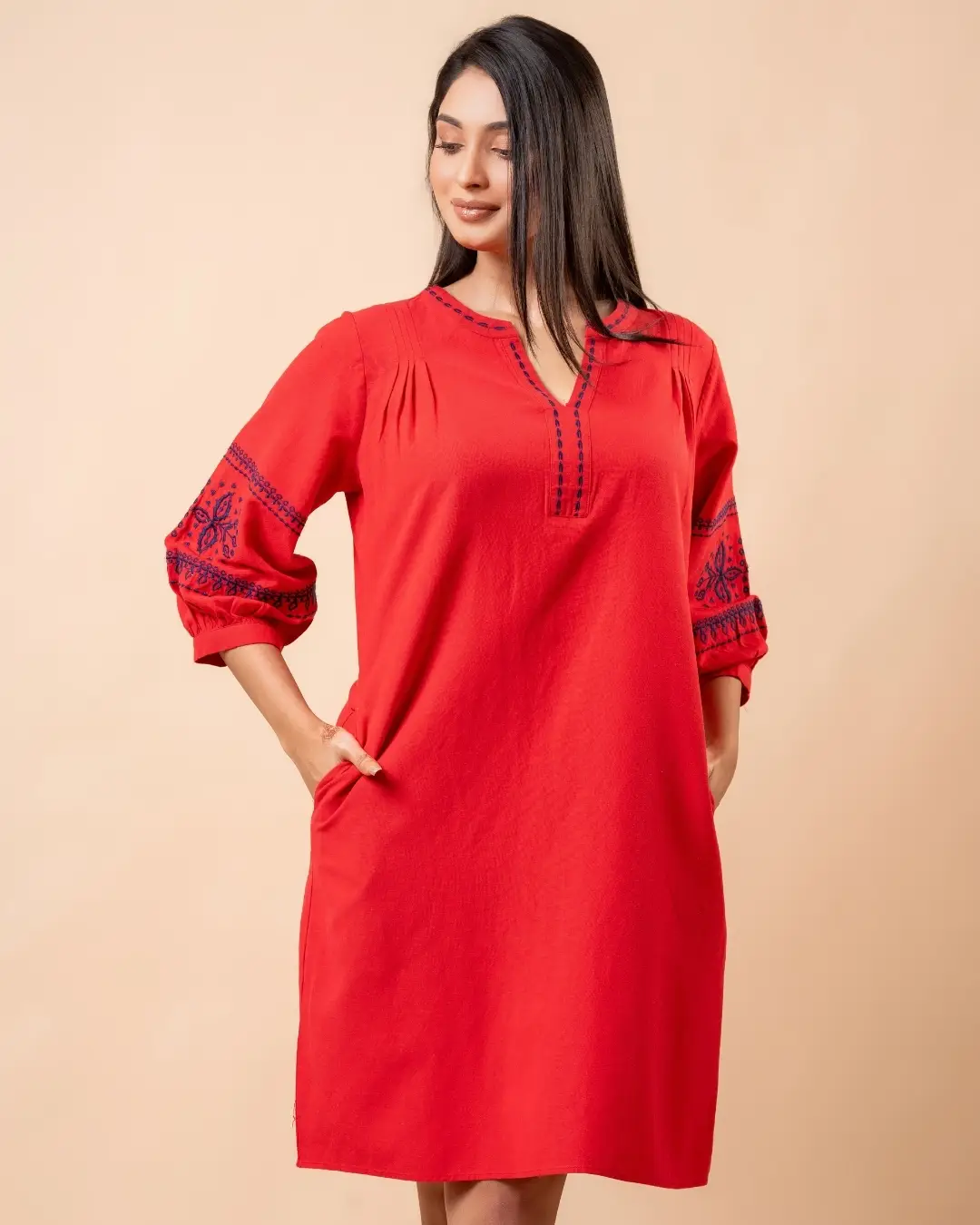 Embroidered Puff Sleeve Short Dress - Image 5