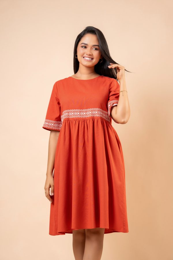 Embroidery Detail Flared Short Dress - Image 2