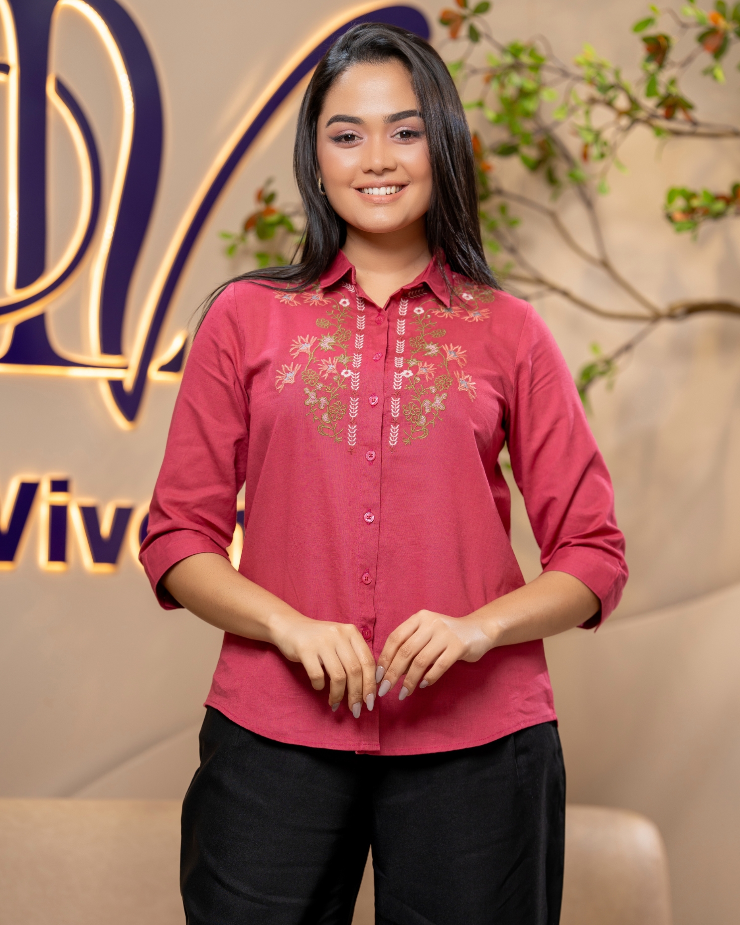 Embroidery Detail Shirt Blouse