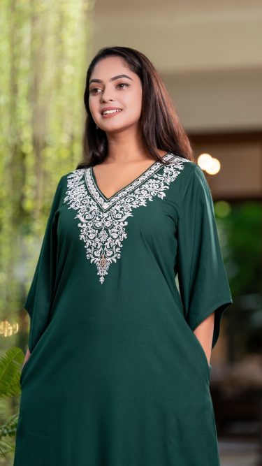 Embroidered High-Low Bell Sleeved Maxi Dress