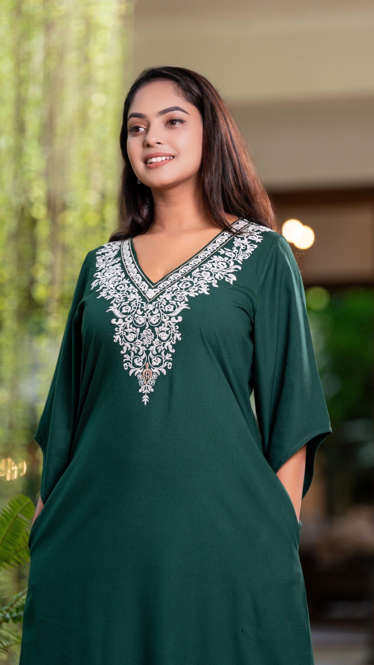 Embroidered High-Low Bell Sleeved Maxi Dress