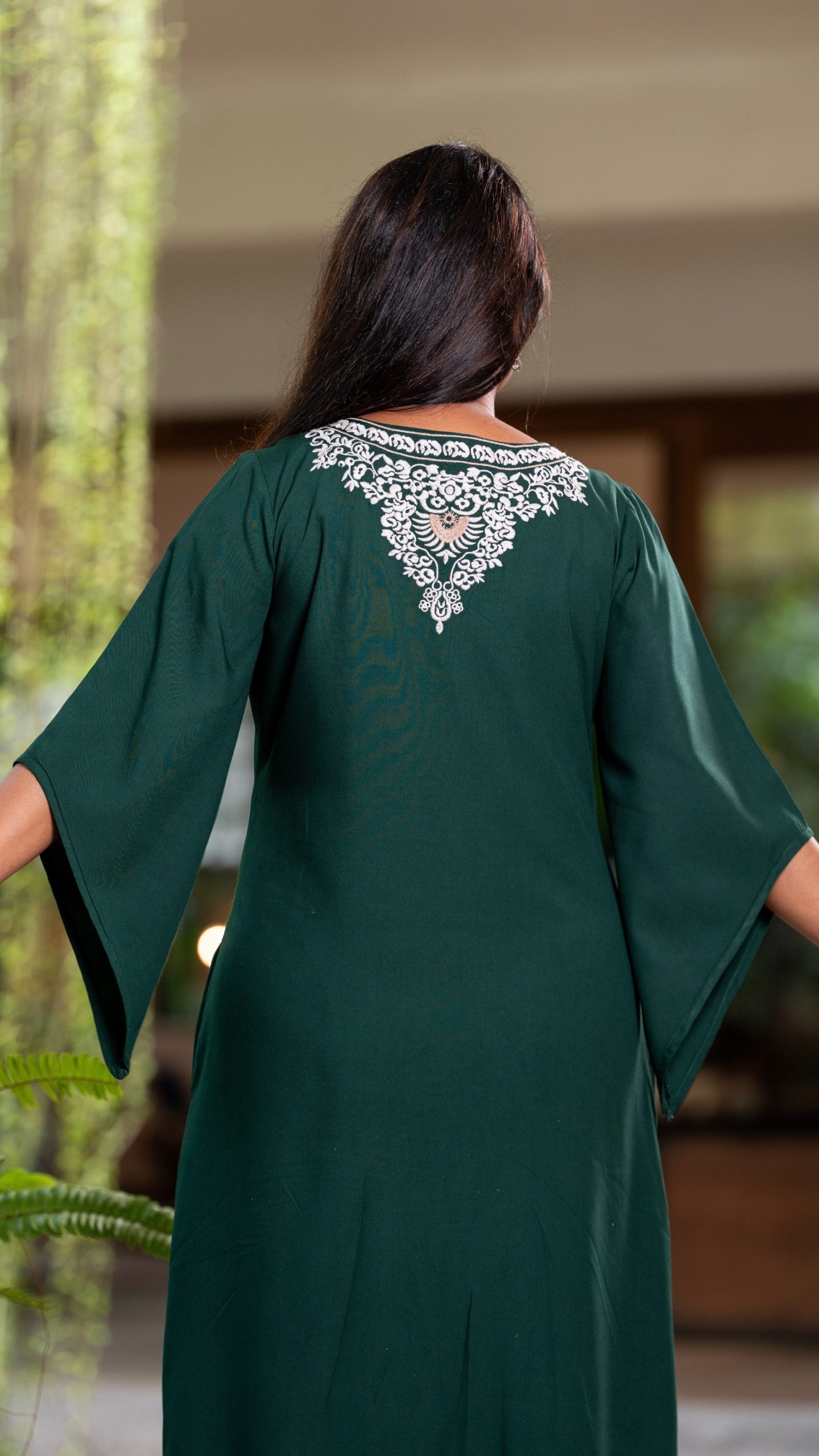 Embroidered High-Low Bell Sleeved Maxi Dress - Image 6